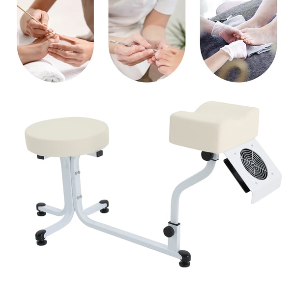 Pedikyrstol med fotstöd - Salongspall - PU-läderklädsel - Robust järnram - Skumstoppad sits - För nagelsalong & spa - Vit