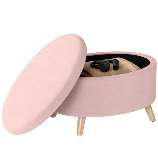 Förvaringspuff - Oval Sittbänk - Sammetklädsel - Ben i massivt gummiträ - Max 120 kg - Mått 71 x 51,5 x 42 cm - Rosa