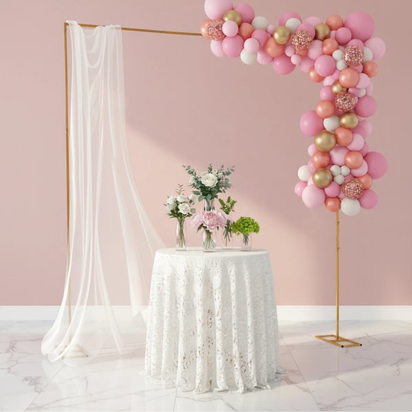 Baggrundsstativ - Kvadratisk ballonbue/ramme - 3 x 3 m - Jern - Til bryllup, fødselsdag & fest - Guld