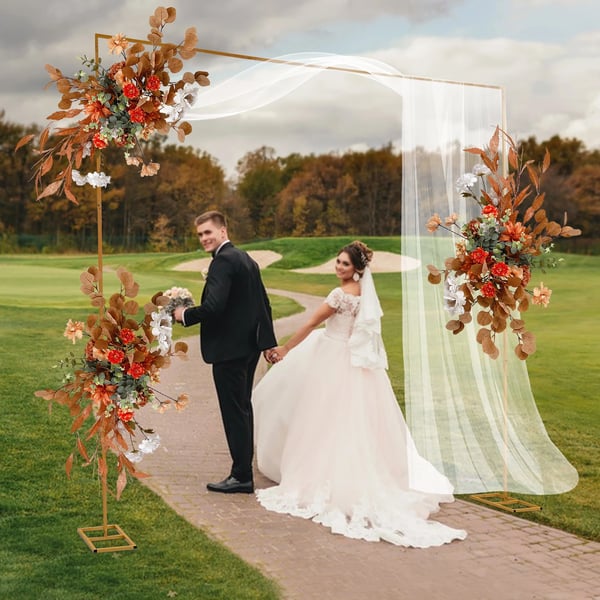 Baggrundsstativ - Kvadratisk ballonbue/ramme - 3 x 3 m - Jern - Til bryllup, fødselsdag & fest - Guld