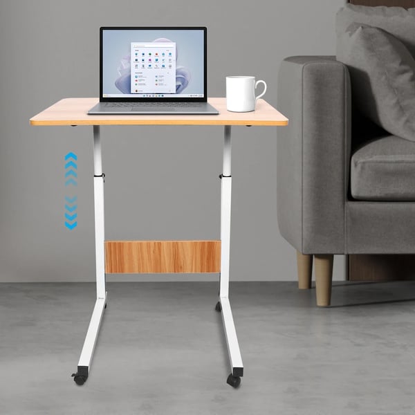 Laptopbord med hjul - Højdejusterbart rullebord - Højde 70–90 cm - Bordplade 60x40 cm - MDF & stål - Max 15 kg - Brun