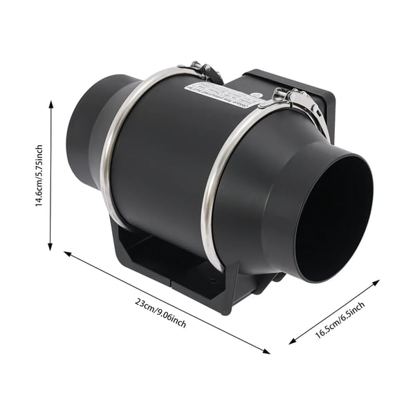 Køkken/badeværelse kanalventilator - Inline udsugningsventilator - 220 m³/h - 35 W - 220 V 50 Hz - 150 Pa - IPX2 - EU-stik - Sort