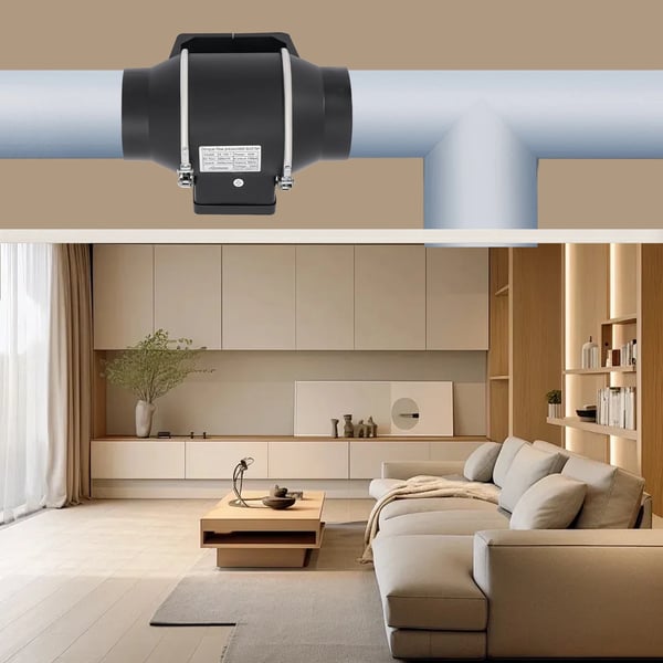 Køkken/badeværelse kanalventilator - Inline udsugningsventilator - 220 m³/h - 35 W - 220 V 50 Hz - 150 Pa - IPX2 - EU-stik - Sort