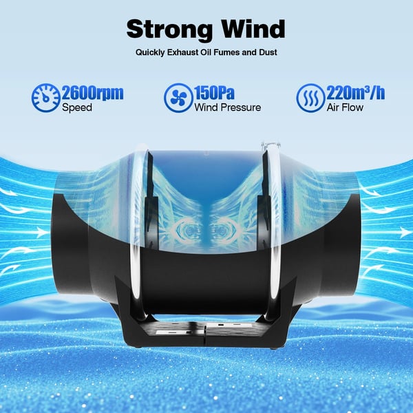Køkken/badeværelse kanalventilator - Inline udsugningsventilator - 220 m³/h - 35 W - 220 V 50 Hz - 150 Pa - IPX2 - EU-stik - Sort