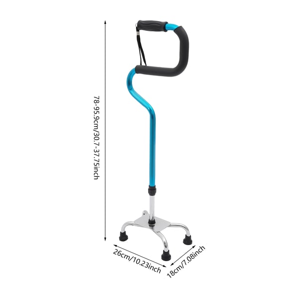Gangstok - Firepunktsstok - Højdejusterbar 78–95,9 cm, Max 136 kg, Base 26×18 cm, Til brugerhøjde 1,5–1,85 m, Aluminium - Blå