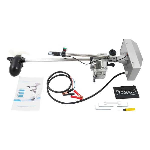 Elektrisk påhængsmotor - Børsteløs 12–24V 800–1500W - LED‑display - 2100–4200 rpm - Til båd/kajak 2–4,5 m - Max 750 kg - Sort/Sølv