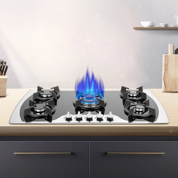 Gaskogeplade - Indbygning/Bordplade - 5 brændere - Til hjem og erhverv - Effektiv madlavning - Sort