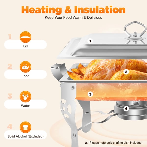 Chafing Dish Madvarmer - 6 L Rektangulær Varmebeholder - Rustfrit Stål - Til Catering & Buffet - Sølv