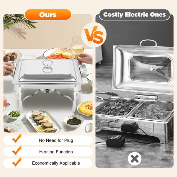 Chafing Dish Madvarmer - 6 L Rektangulær Varmebeholder - Rustfrit Stål - Til Catering & Buffet - Sølv