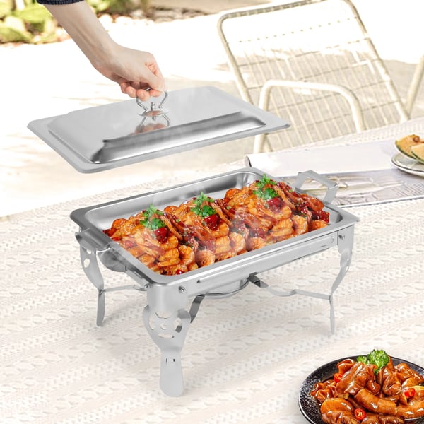 Chafing Dish Madvarmer - 6 L Rektangulær Varmebeholder - Rustfrit Stål - Til Catering & Buffet - Sølv