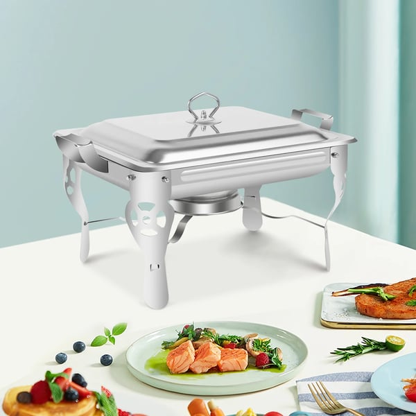 Chafing Dish Madvarmer - 6 L Rektangulær Varmebeholder - Rustfrit Stål - Til Catering & Buffet - Sølv