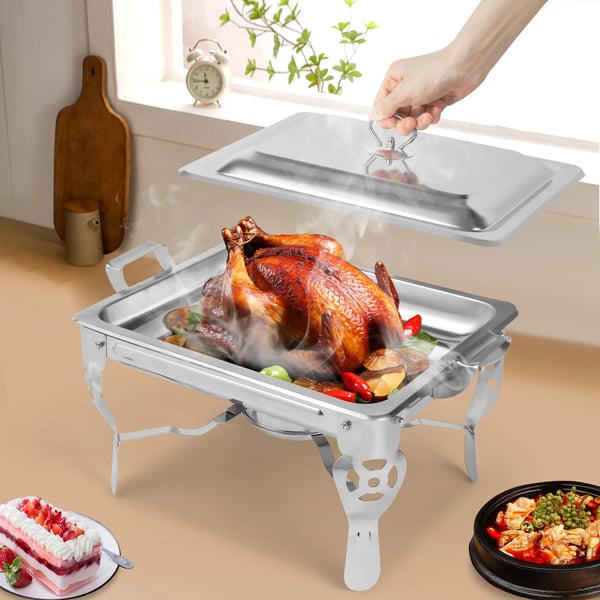 Chafing Dish Madvarmer - 6 L Rektangulær Varmebeholder - Rustfrit Stål - Til Catering & Buffet - Sølv