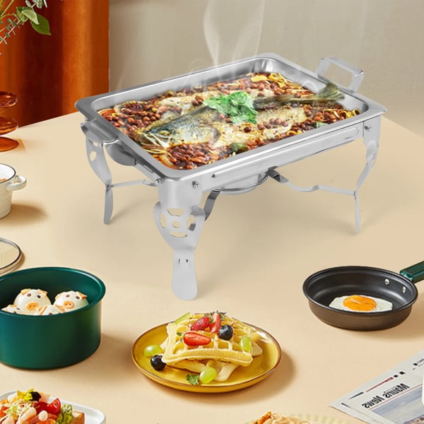 Chafing Dish Madvarmer - 6 L Rektangulær Varmebeholder - Rustfrit Stål - Til Catering & Buffet - Sølv