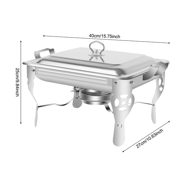 Chafing Dish Madvarmer - 6 L Rektangulær Varmebeholder - Rustfrit Stål - Til Catering & Buffet - Sølv