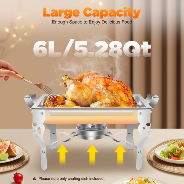 Chafing Dish Madvarmer - 6 L Rektangulær Varmebeholder - Rustfrit Stål - Til Catering & Buffet - Sølv