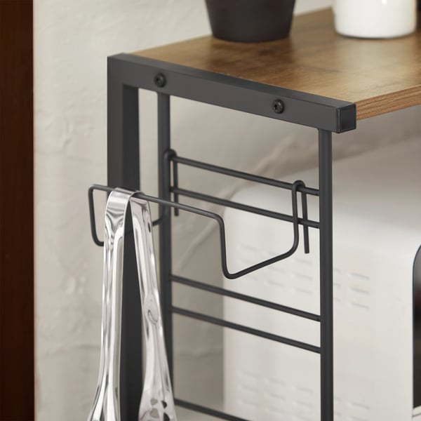 Mikroaaltouunihylly ja keittiöhylly - KCR08-PF - 2 tasoa - 2 pullotelinettä - Teollinen design - Musta