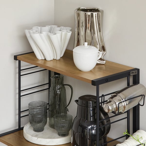 Mikroaaltouunihylly ja keittiöhylly - KCR08-PF - 2 tasoa - 2 pullotelinettä - Teollinen design - Musta