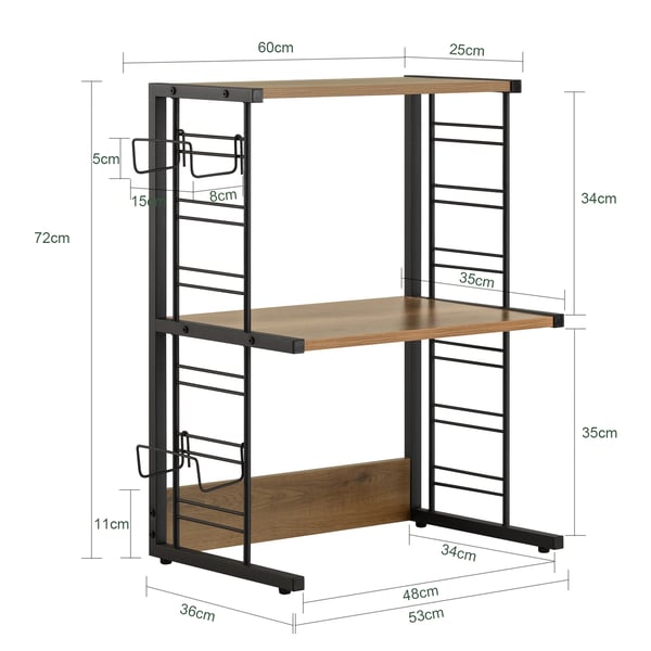 Mikroaaltouunihylly ja keittiöhylly - KCR08-PF - 2 tasoa - 2 pullotelinettä - Teollinen design - Musta