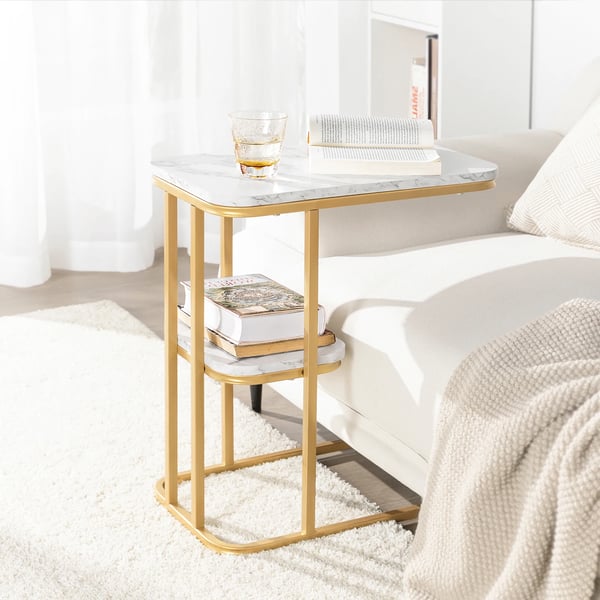 Sidebord - Sofabord - 2 Hylder - Metalstel - Til Stue - Guld