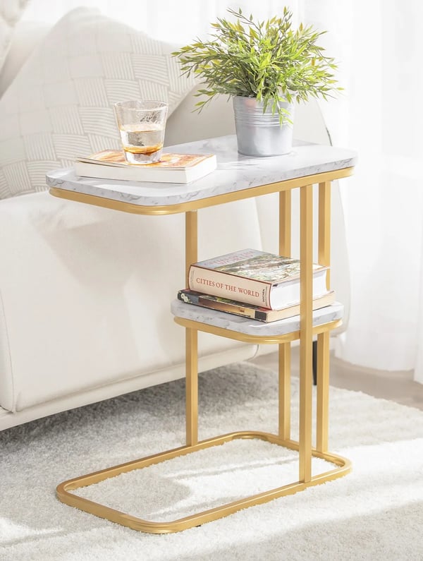 Sidebord - Sofabord - 2 Hylder - Metalstel - Til Stue - Guld