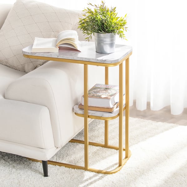 Sidebord - Sofabord - 2 Hylder - Metalstel - Til Stue - Guld