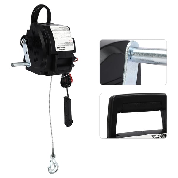 Elspil / Ankerspil - 12 V - Permanentmagnet DC-motor - Enkeltretning - 2.722 kg rullekraft - Stål & ABS - Sort