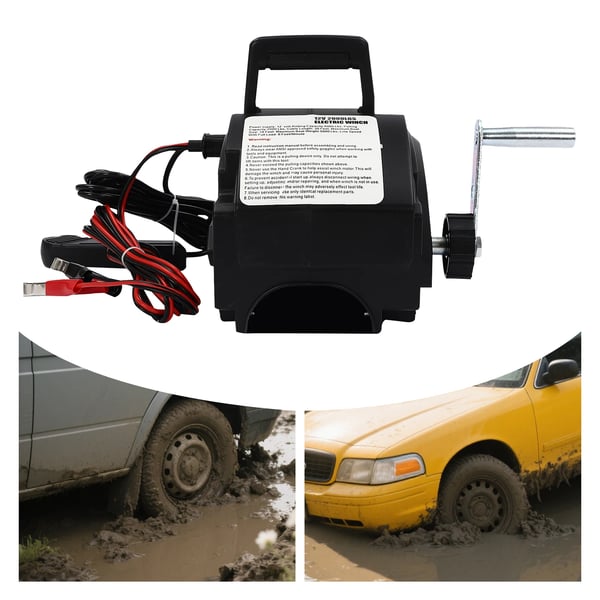 Elspil / Ankerspil - 12 V - Permanentmagnet DC-motor - Enkeltretning - 2.722 kg rullekraft - Stål & ABS - Sort