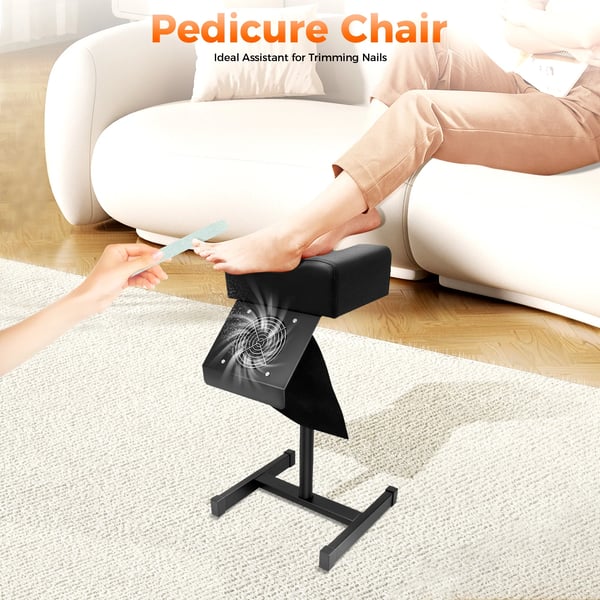 Pedicure skammel til salon - Manicure fodstøtte med støvudsuger - Justerbar 48–68 cm - EU-stik - Metal & PVC - Montering - Sort
