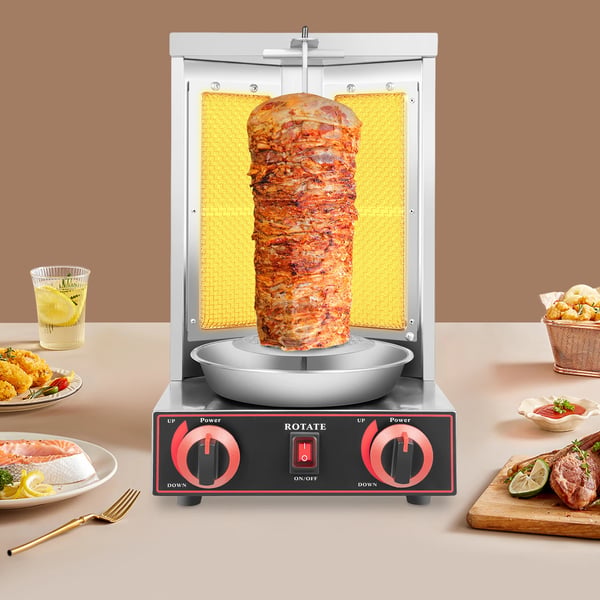 Döner kebab grill - CG-25 vertikal shawarma maskine - 3000 W - 220 V - Rustfrit stål - Let at rengøre - Kommerciel - Grå