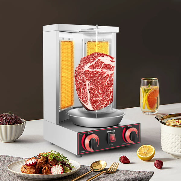 Döner kebab grill - CG-25 vertikal shawarma maskine - 3000 W - 220 V - Rustfrit stål - Let at rengøre - Kommerciel - Grå