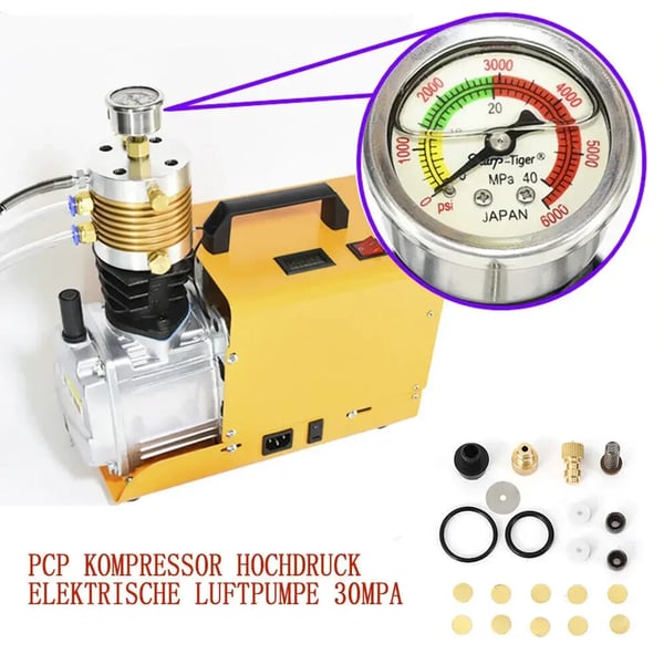 PCP kompressor - Elektrisk højtryks luftpumpe - 300 bar (4500 psi) - 1800 W - 220 V - Orange