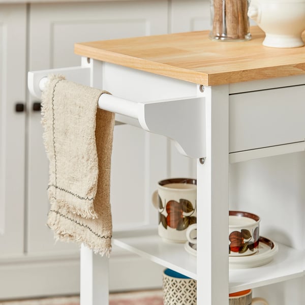 Serveringsvogn/Køkkenvogn - 1 Dør - 1 Skuffe - 3 Hylder - 68 x 40 x 86 cm - Samling Påkrævet - Hvid