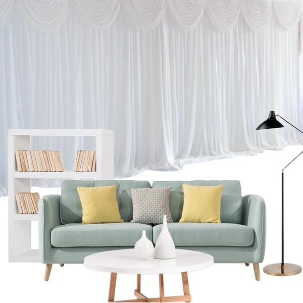Baggrundsdraperi til foto & bryllup - Gardin - 300x300 cm - Loftmontering - 100% silke - Gennemsigtig - 1 panel - Hvid