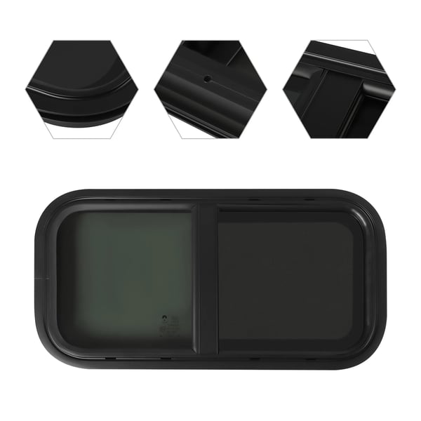 Skydevindue til autocamper/campingvogn - 60×30 cm - Insektnet - Tonet hærdet glas - Vandtæt - Aluminiumsramme - Sort