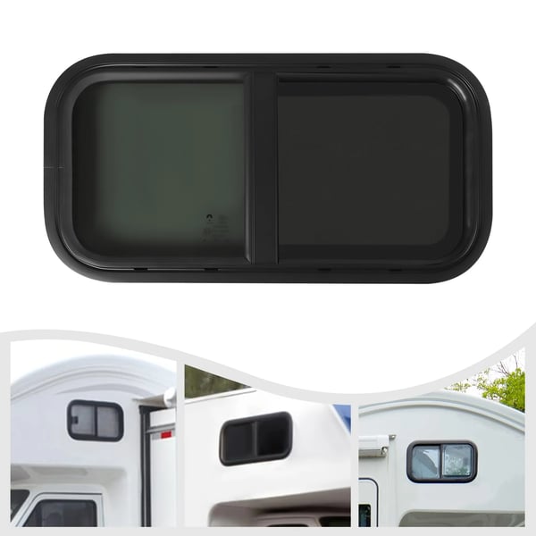Skydevindue til autocamper/campingvogn - 60×30 cm - Insektnet - Tonet hærdet glas - Vandtæt - Aluminiumsramme - Sort