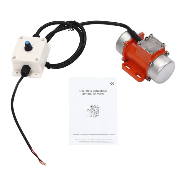 Vibrationsmotor Rystemotor - HY-M0.4 - Børsteløs DC 12 V - Effekt 40 W - Hastighed 4000 o/min - Hastighedsregulator - Sølv