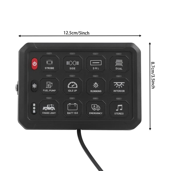 App-styret afbryderpanel - 12-kanals 12-vejs - DC 12–24 V - RGB 8 farver - Lysstyrke 5 niveauer - Maks. 80 A 960/1920 W - Til båd UTV SUV campingvogn