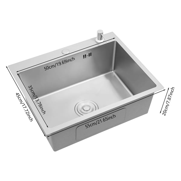 Köksdiskho - Enkel Ho - 55×45 cm - Rostfritt Stål - Undermonterad - Rektangulär - Utan Blandare - Silver