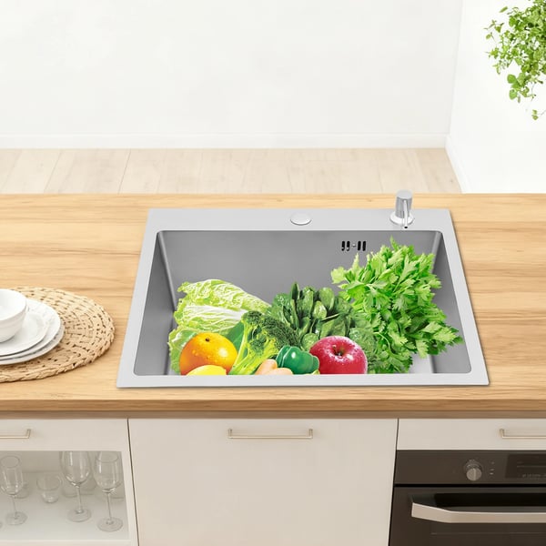 Køkkenvask - Enkel Kumme - 55×45 cm - Rustfrit Stål - Undermonteret - Rektangulær - Uden Armatur - Sølv