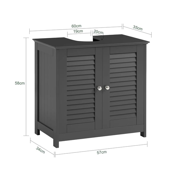 Badeværelses underskab - FRG237-II Vaskeskab - 60x58x35 cm - Til håndvask - Kræver montering - Mørkegrå