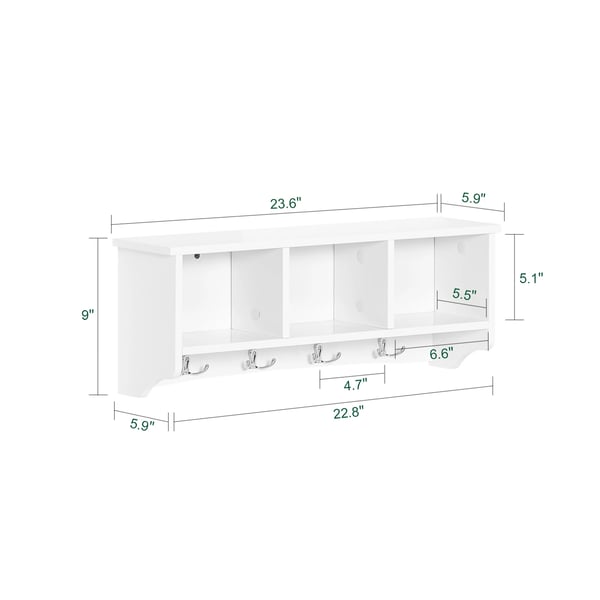 Väggmonterad klädhängare - Kroklist - 4 krokar - 60 cm - Montering krävs - Vit