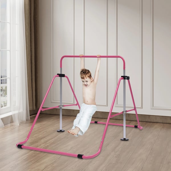 Gymnastikstang - Foldbar Horisontalstang - 5 Højder - Fritstående - Indendørs Hjemmetræning - Pink