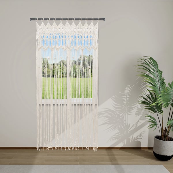 Dør- og vinduesgardin - Dørforhæng - 172x205 cm - Strikket - Ensfarvet - Rektangulær - Hvid