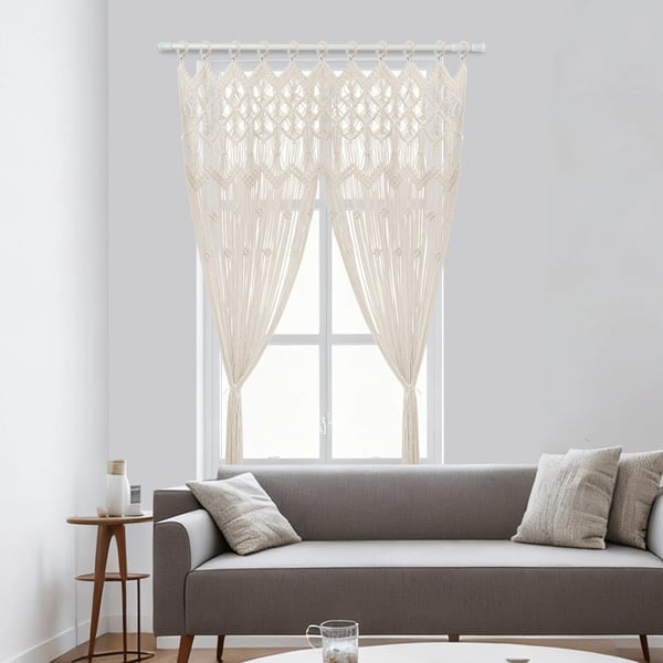 Dør- og vinduesgardin - Dørforhæng - 172x205 cm - Strikket - Ensfarvet - Rektangulær - Hvid