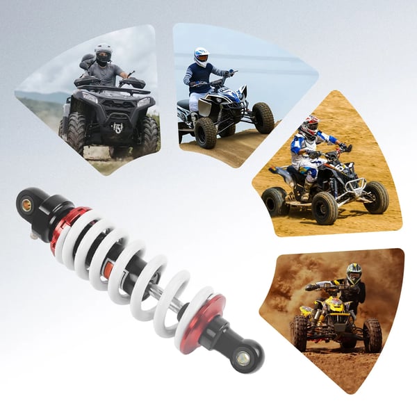 ATV/Quad/Pit bike Bagstøddæmper - 290 mm Centerafstand M10 - Aluminiumlegering - Fjederassisteret - 444 kg Max belastning - Forkromet - Hvid/Sort/Rød