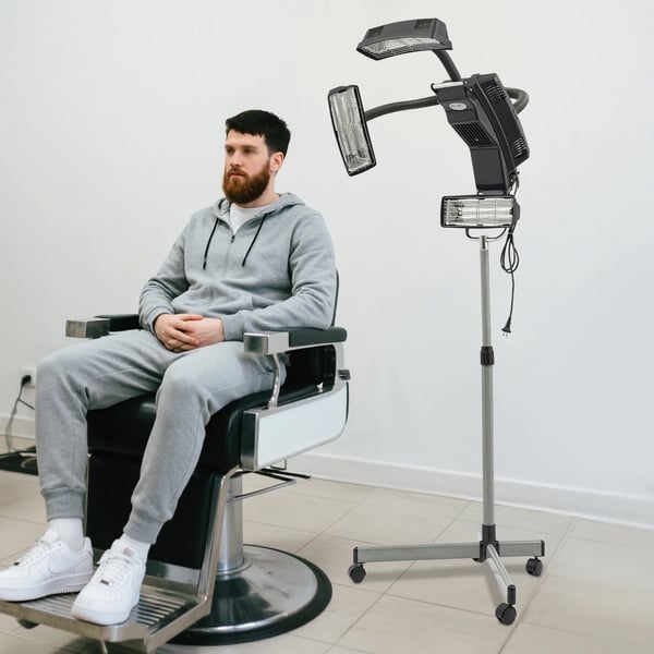 Salon hårsteamer - stående farveprocessor - 650W 220V - 4 Varmelamper - Timer 0–60 min - 40–70°C - Justerbar Højde 150–170 cm - 4 Hjul - Sort