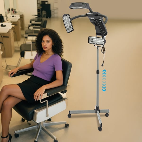 Salon hårsteamer - stående farveprocessor - 650W 220V - 4 Varmelamper - Timer 0–60 min - 40–70°C - Justerbar Højde 150–170 cm - 4 Hjul - Sort