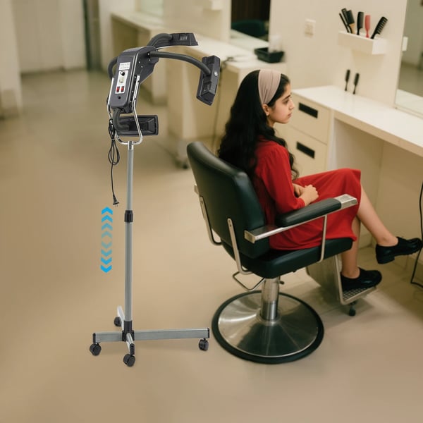 Salon hårsteamer - stående farveprocessor - 650W 220V - 4 Varmelamper - Timer 0–60 min - 40–70°C - Justerbar Højde 150–170 cm - 4 Hjul - Sort