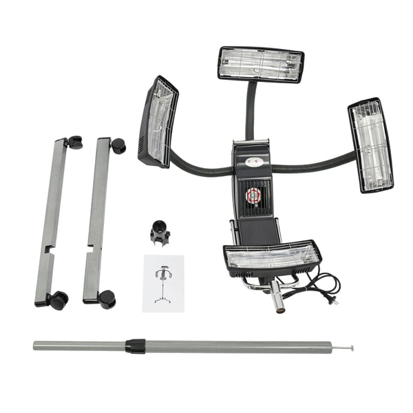 Salon hårsteamer - stående farveprocessor - 650W 220V - 4 Varmelamper - Timer 0–60 min - 40–70°C - Justerbar Højde 150–170 cm - 4 Hjul - Sort