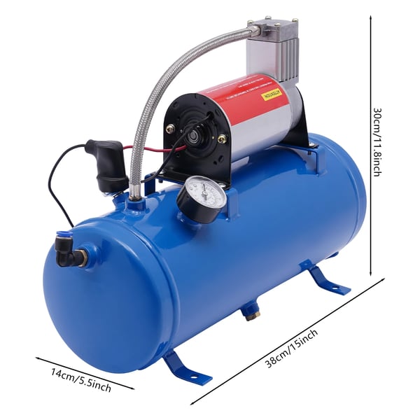 Bilkompressor - 12V DC luftkompressor - 23A - 6 l tank - 150 PSI - 3,8 m slange - Blå